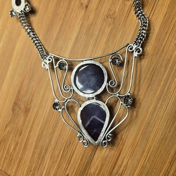 Women's Purple and Silver Jewelry bono necklace handmade - Picture 8 of 8